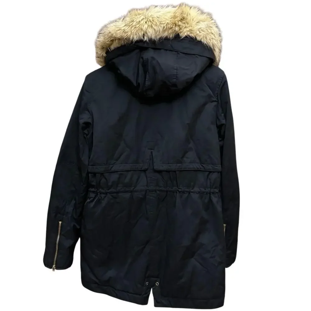 Zara Trafaluc Parka‎ Coat Black Faux Fur Size Small 3427/225/800 Winter
